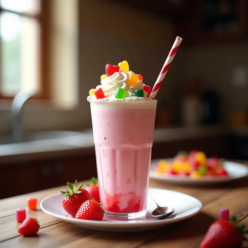 Milkshake de Fresas con Leche Condensada y Gominolas: Bebida Ultra Dulce para Niños y Adultos