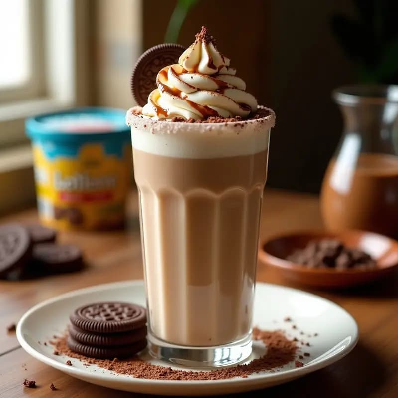 Milkshake de Galletas Loteria con Helado de Vainilla y Topping de Crema de Avellanas: Batido Mexicano Ultraindulgente
