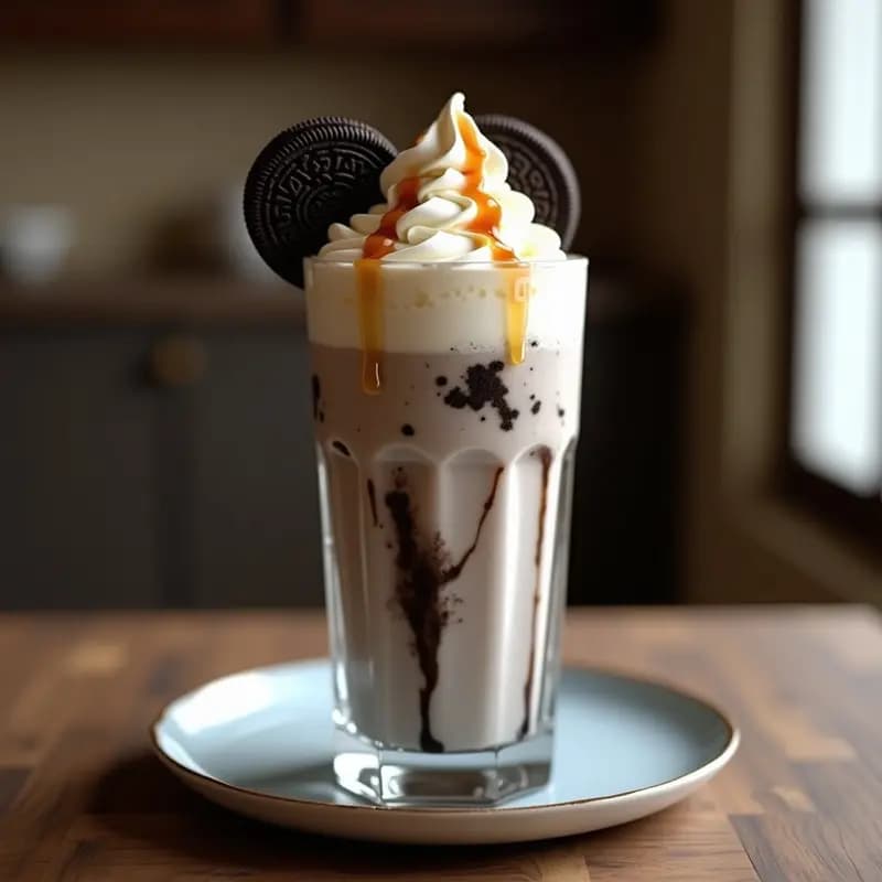 Milkshake de Galletas Oreo con Nata Montada y Sirope de Caramelo: Postre Americano de Ensueño