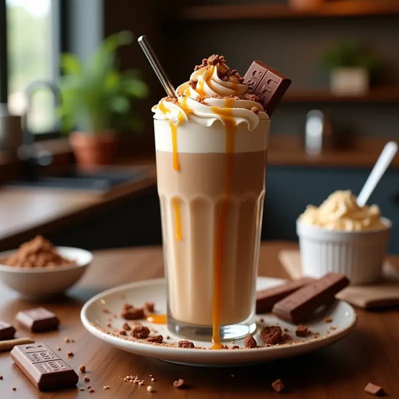 Milkshake de KitKat con Helado de Avellanas y Caramelo Salado: Bebida de Chocolate Extrema