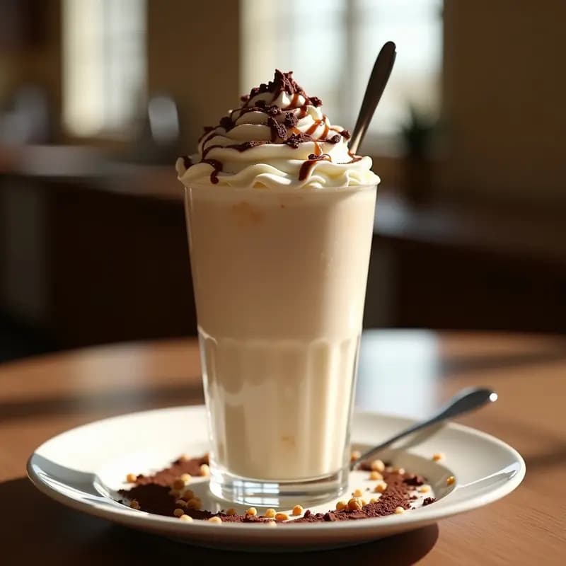 Milkshake de Turrón, Helado de Vainilla y Trozos de Chocolate con Nata Montada