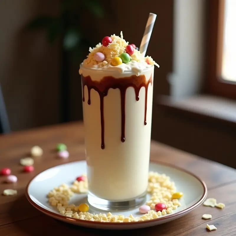 Milkshake de Turrón, Helado de Stracciatella y Topping de Lacasitos y Virutas de Chocolate Blanco