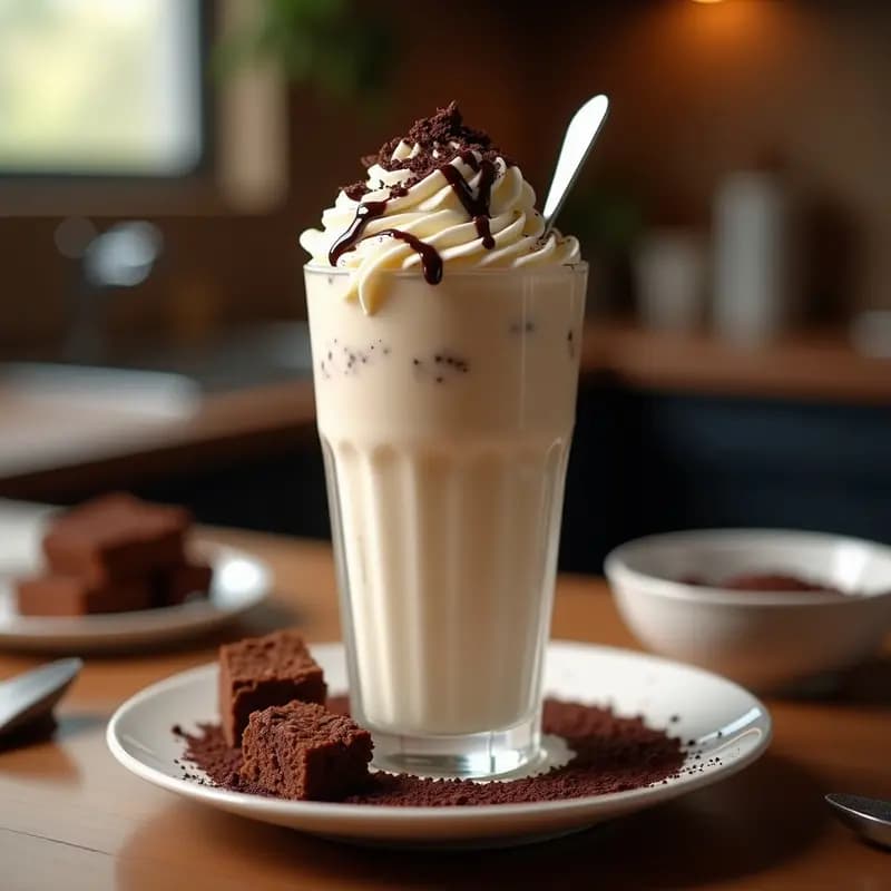 Milkshake de Vainilla con Trozos de Brownie y Crema Batida: Bebida Ultra Indulente