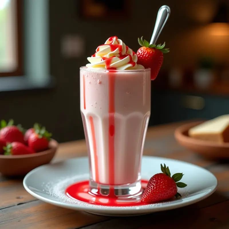Milkshake de Vainilla con Pedazos de Cheesecake y Sirope de Fresa: El Batido que es un Postre Entero