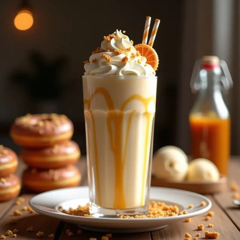 Milkshake de Vainilla con Donuts Triturados y Caramelo Líquido: Batido que Parece un Postre