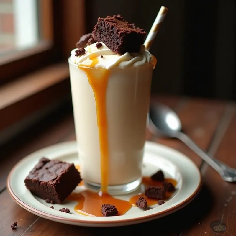 Milkshake de Vainilla con Trozos de Brownies y Sirope de Caramelo: Bebida que Parece un Postre