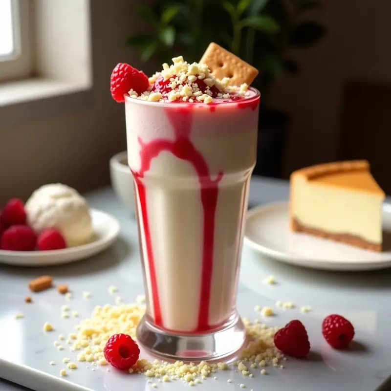 Milkshake de Vanilla con Trozos de Cheesecake y Salsa de Frambuesa: Bebida Ultradulce