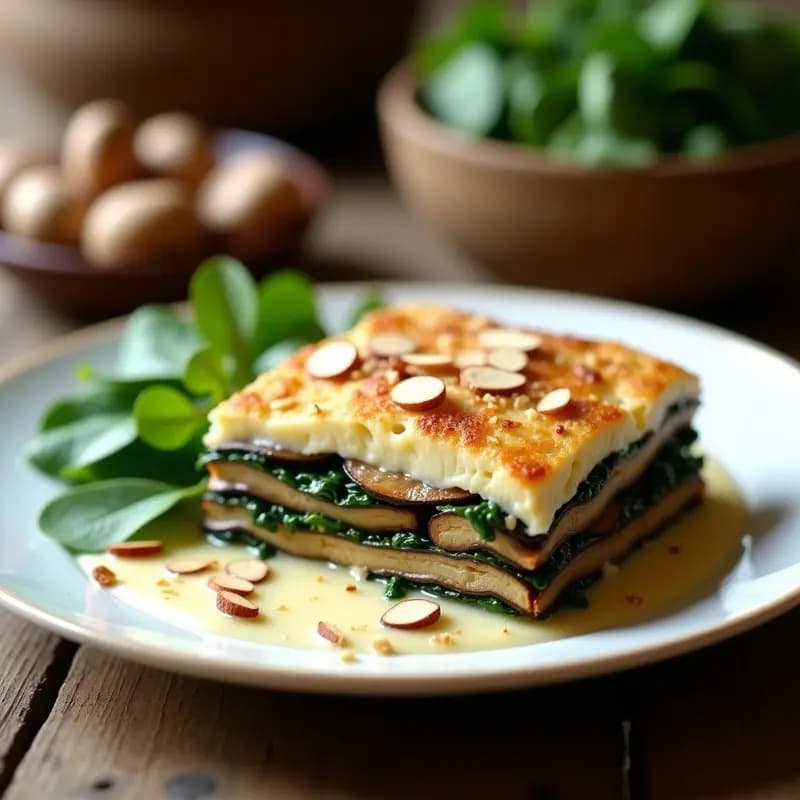 Mille-Feuille de Espinacas y Champiñones: Receta Francesa Vegana con Bechamel de Avena