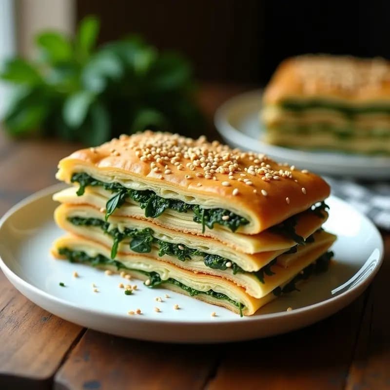 Mille-Feuille de Espinacas y Champiñones: Láminas de Hojaldre Vegano y Crujiente