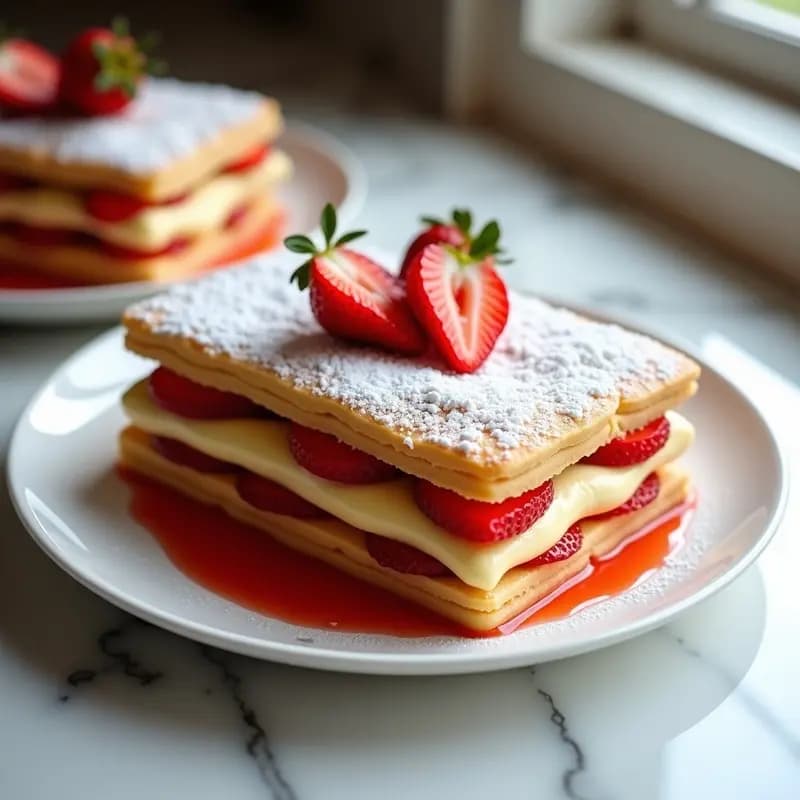 Mille-Feuille de Fresas y Crema Pastelera de Vainilla: Postre Francés sin Gluten