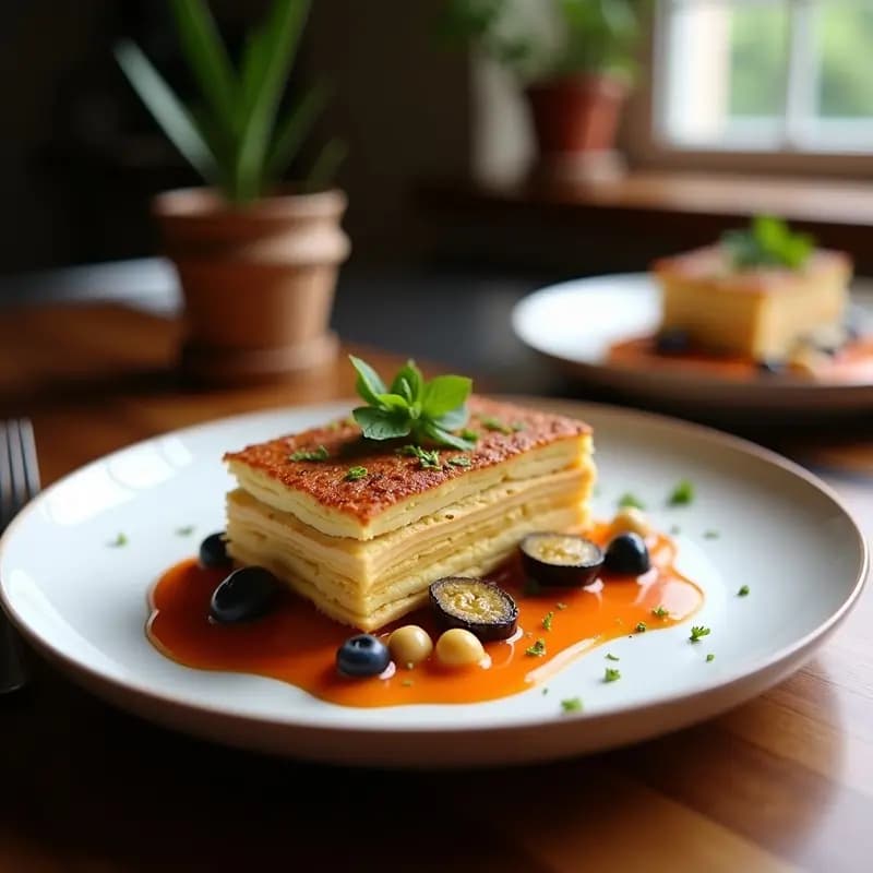 Millefeuille de Berenjena y Aubergine con Salsa de Yogur: Receta Francesa Sin Harina