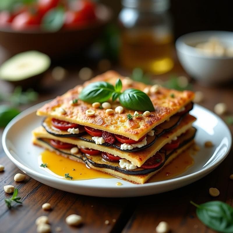 Millefeuille de Berenjena Asada y Queso Feta: Receta Griega Sin Gluten en Airfryer
