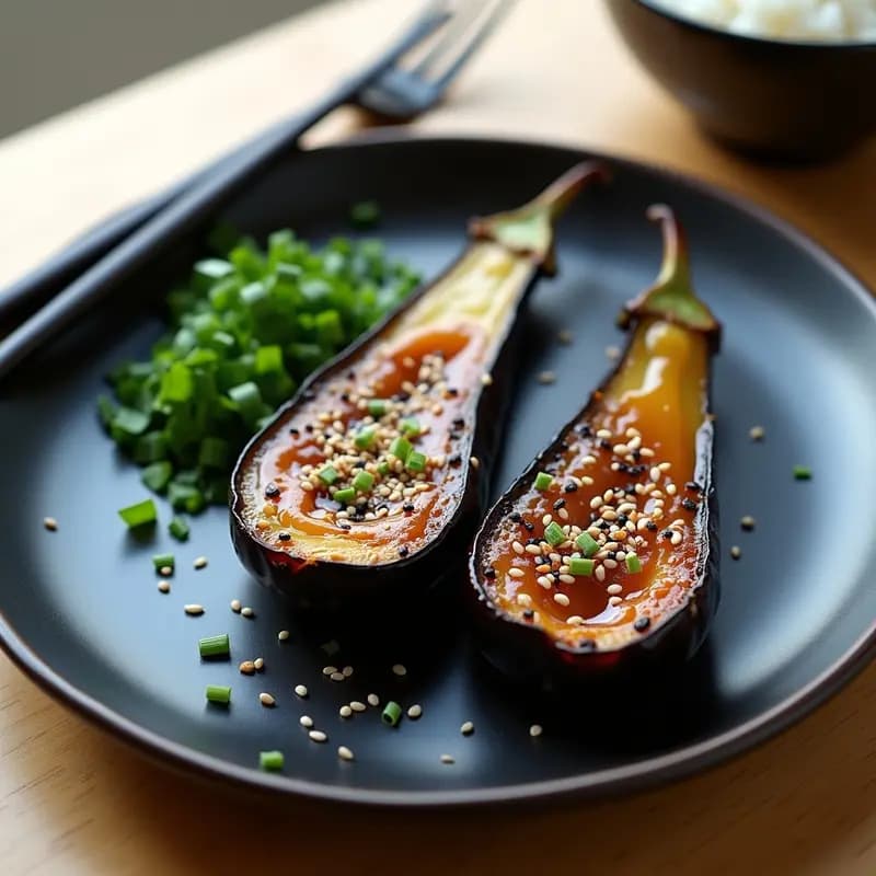 Miso Glazed Eggplant con Sésamo y Cebollino: Receta Japonesa Vegana al Horno