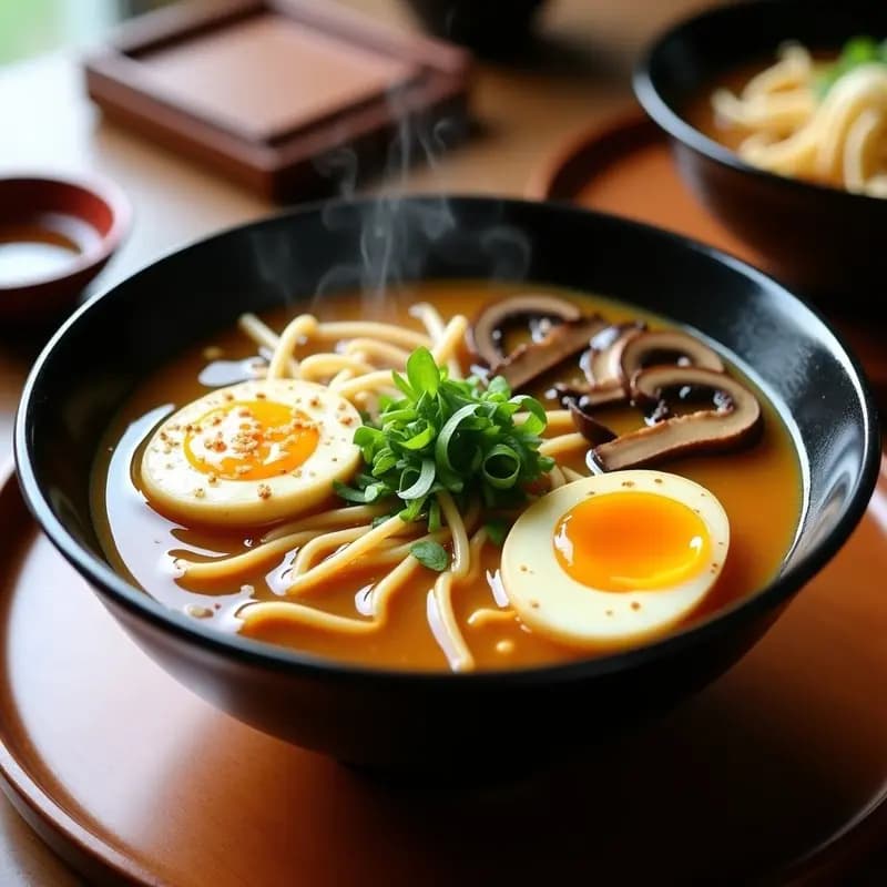 Miso Ramen Japonés con Hongo Shitake y Huevos Marinado: Receta Reconfortante