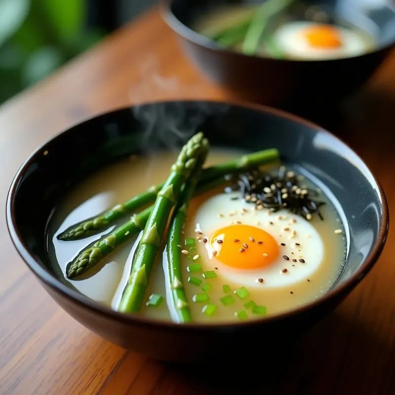Miso Soup con Espárragos y Huevo Poché: Receta Japonesa de Alta Proteína