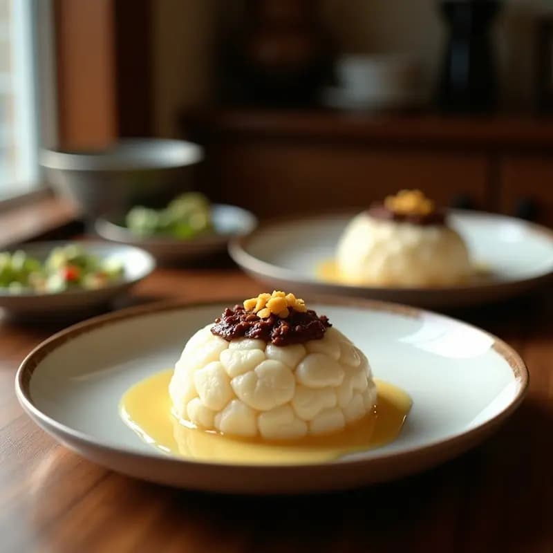 Mochi de Harina de Arroz Integral Relleno de Crema de Cacahuete: Postre Japonés Sin Azúcar