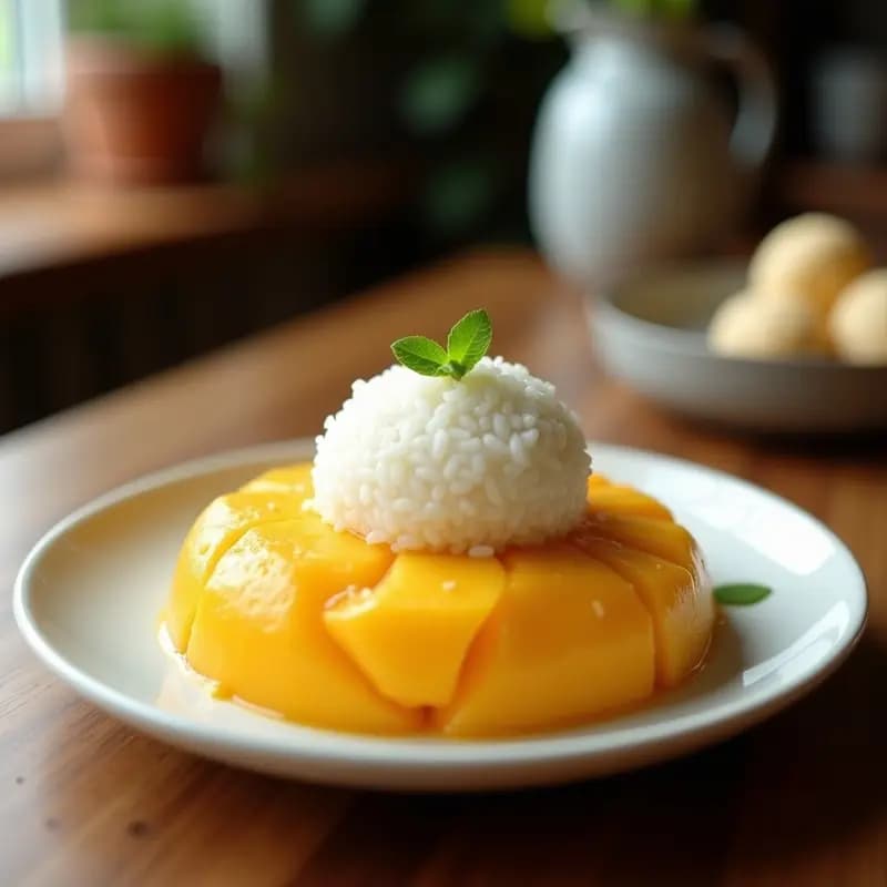Mochi de Arroz Glutinoso y Mango con Cobertura de Coco: Postre Japonés Sin Lácteos