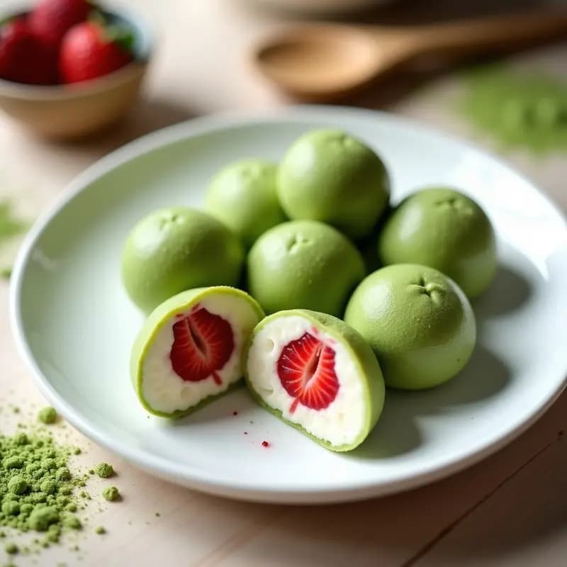 Mochi de Fresa y Matcha: Receta Japonesa Suave y Colorida en Microondas