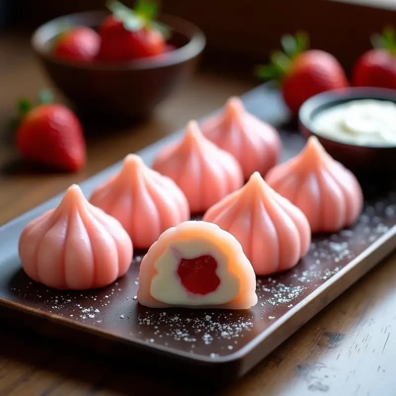 Mochi Japoneses de Fresa y Queso Crema Vegano: Postre masticable y Sin Lactosa