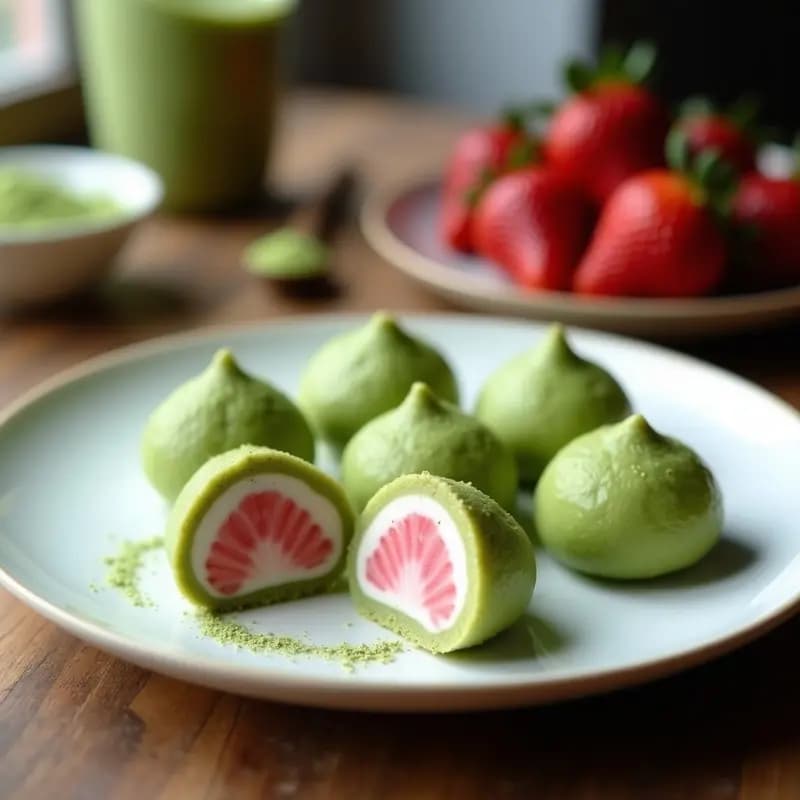 Mochi Japonés de Fresa y Té Verde: Postre Keto con Stevia en 30 Minutos