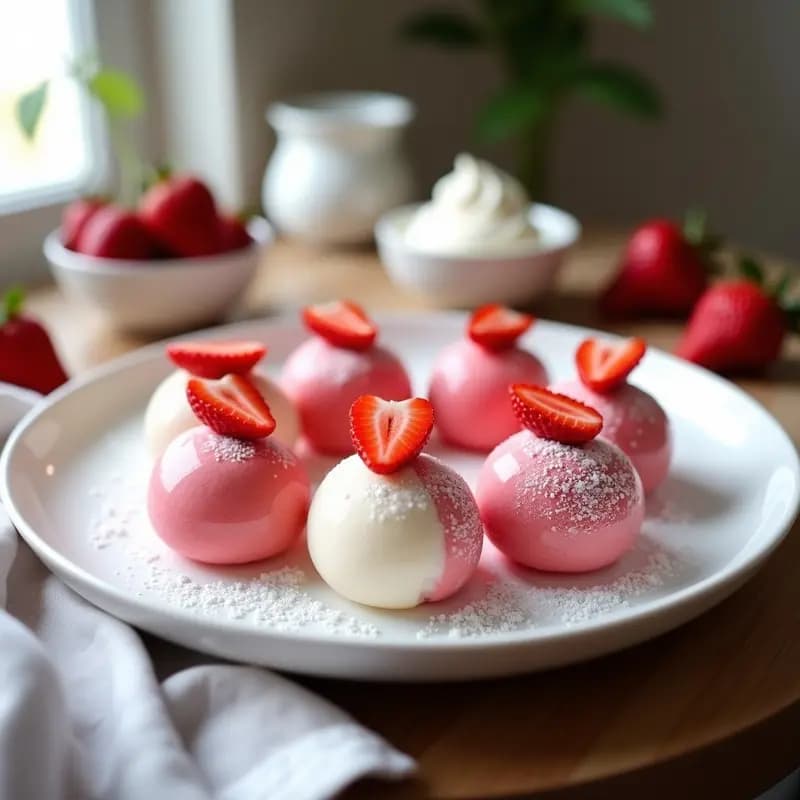 Mochi Japonés Relleno de Fresas y Crema: Postre Dulce y Esponjoso en 15 Minutos