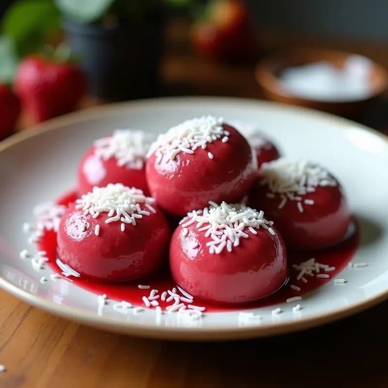 Mochi de Frutos Rojos y Coco Rallado: Postre Japonés Sin Azúcar