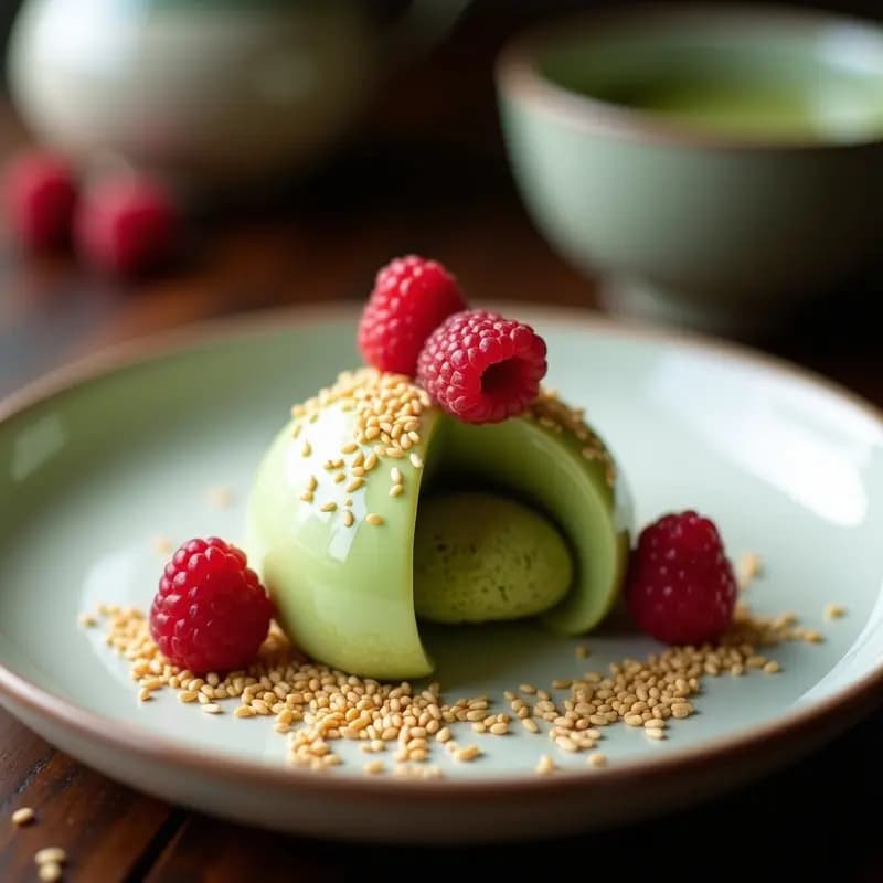 Mochi relleno de Helado de Té Verde y Frambuesas: Postre Japonés Sin Horno