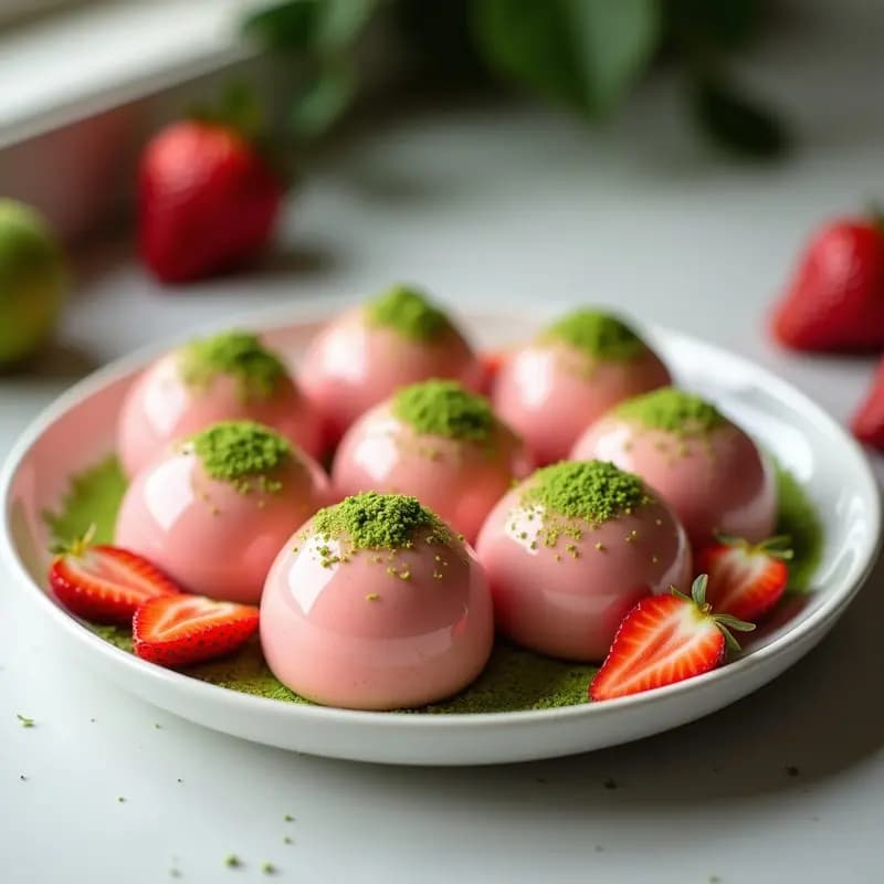 Mochi Japonés de Fresa y Matcha: Postre Dulce y Elástico en 4 Ingredientes