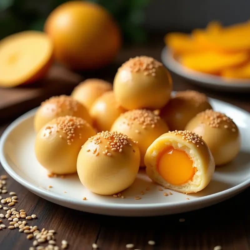 Mochi Japonés Relleno de Mango: Postre Dulce y Pegajoso con Textura Única