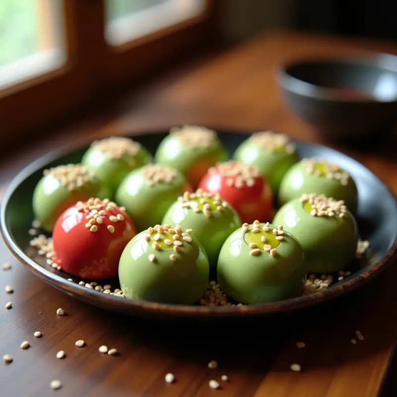Mochi Japonés Relleno de Matcha y Anko: Postre Glutinoso y Dulce