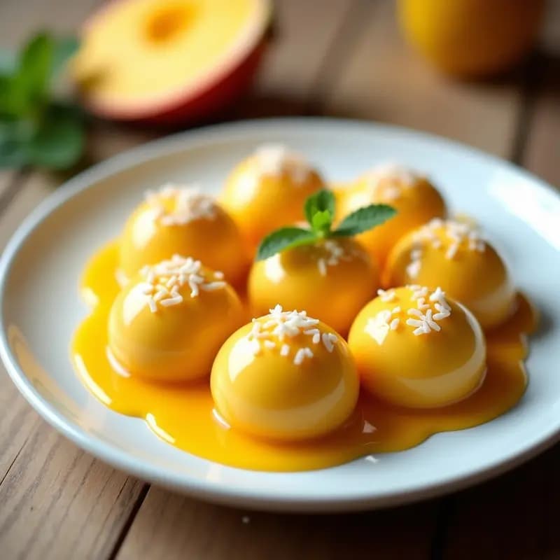 Mochi de Mango y Chía con Salsa de Maracuyá: Postre Japones-Hawaiano Sin Horno