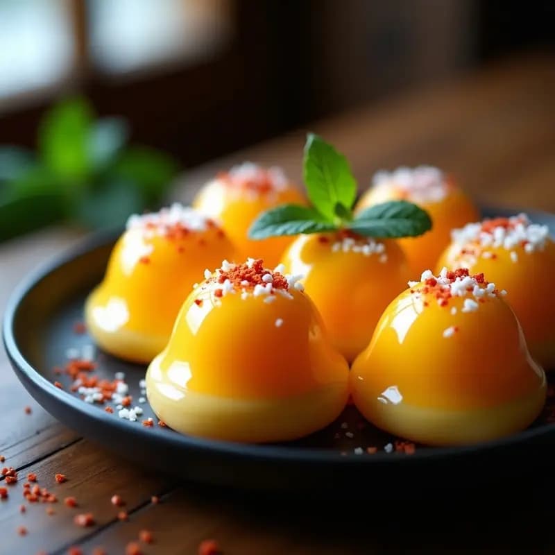 Mochi de Mango y Chili en Polvo: Postre Japonés-Meicano Dulce-Picante Sin Horno