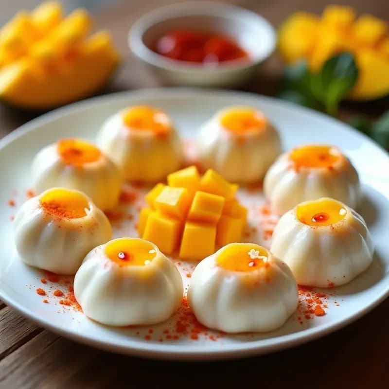 Mochi de Mango y Chili: Postre tailandés picante y dulce con textura explosiva