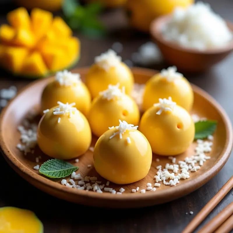 Mochi de Mango y Chocolate Blanco: Postre Japonés Sin Horno con Harina de Arroz Glutinosa