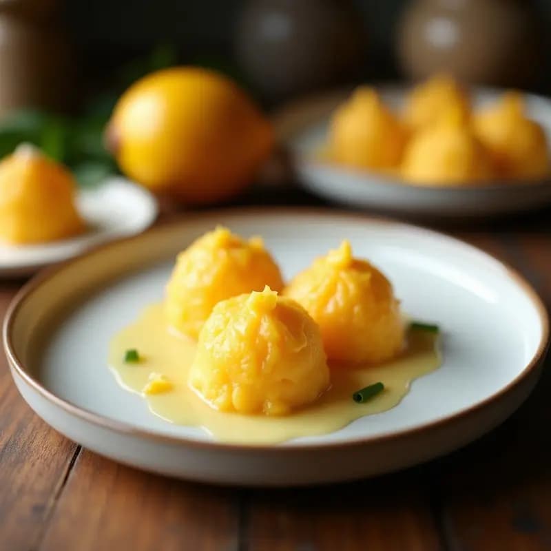 Mochi de Mango y Coco con Relleno de Crema de Maracuyá: Postre Japonés-Brasileño Sin Gluten