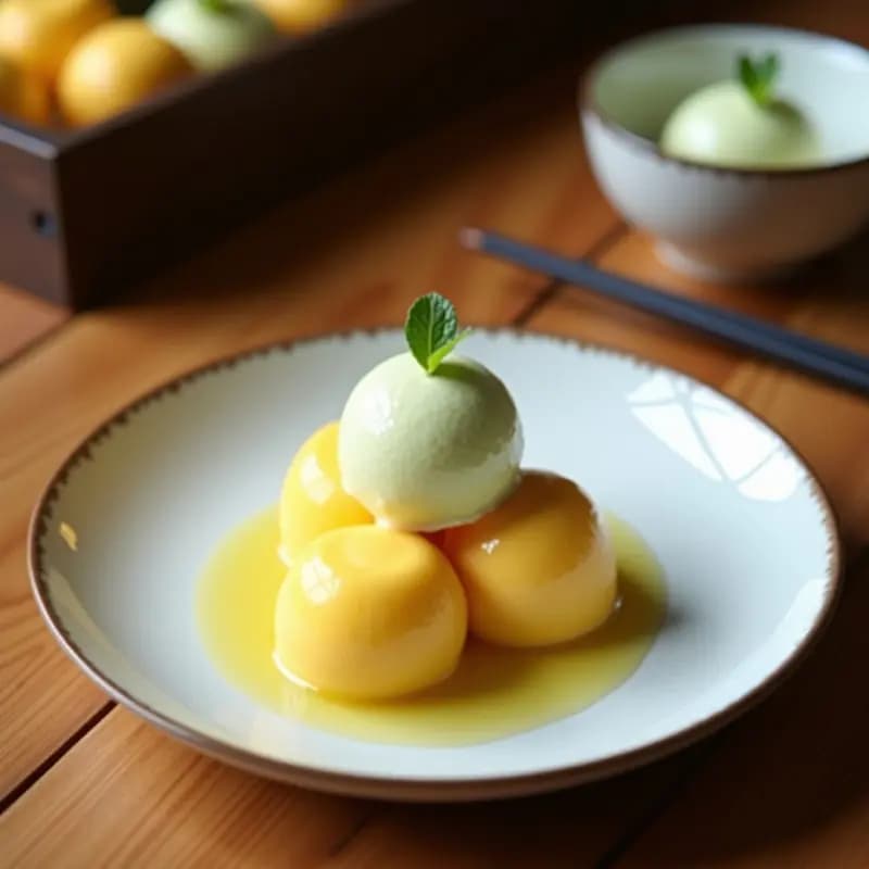 Mochi de Mango y Coco con Helado de Matcha: Postre Hawaiano-Japonés Sin Gluten
