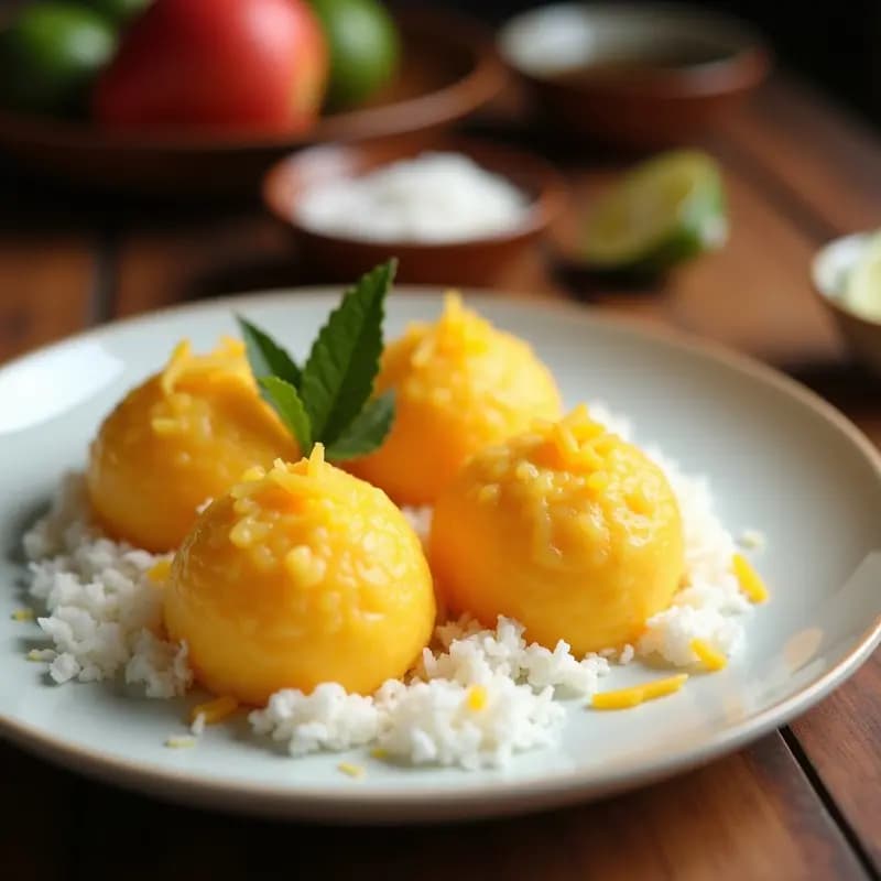 Mochi de Mango y Coco Rallado: Postre Japonés Elástico y Dulce