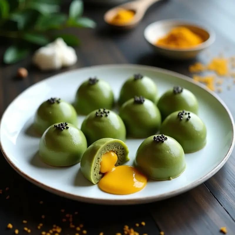 Mochi de Matcha Relleno de Crema de Cúrcuma: Postre de Fusión Japonesa Antiinflamatorio