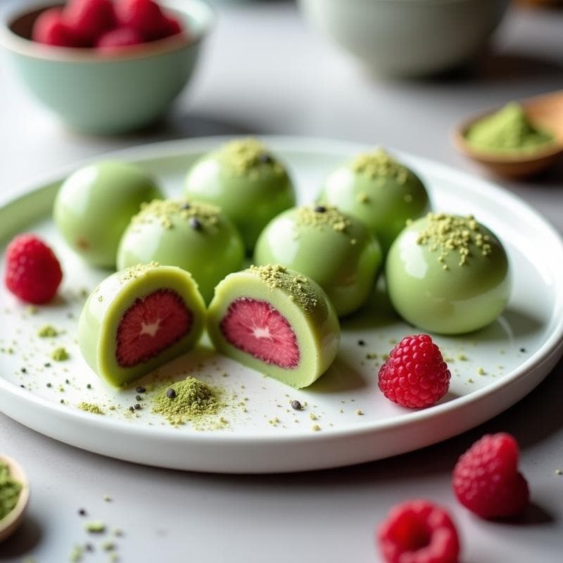 Mochi de Matcha y Frambuesa: Postre Japonés Keto con Relleno Cremoso en 30 Minutos