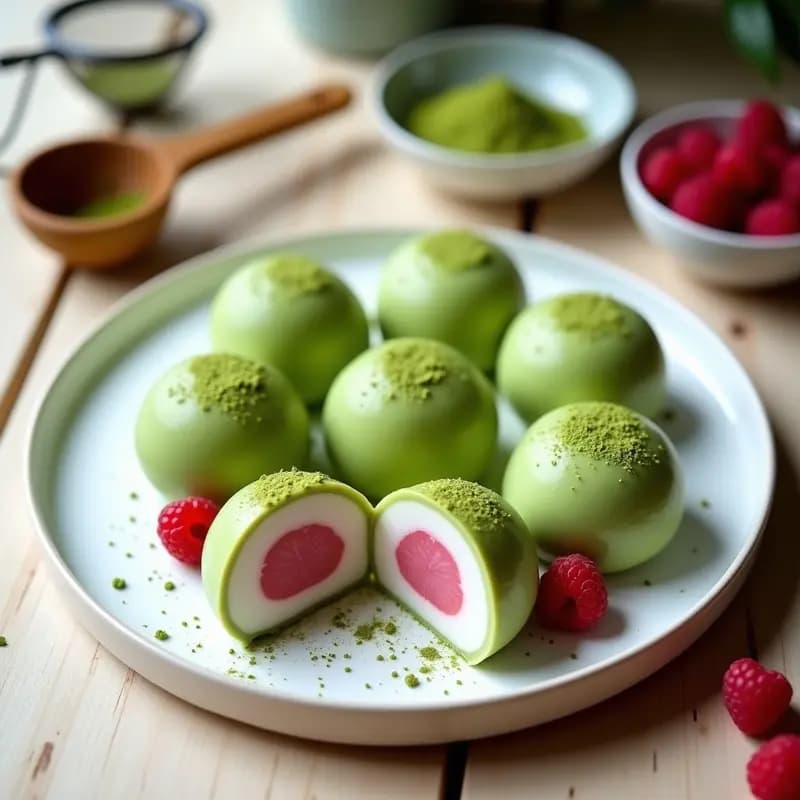 Mochi de Matcha y Frambuesa: Receta Japonesa Sin Horno y Sin Azúcar Añadido