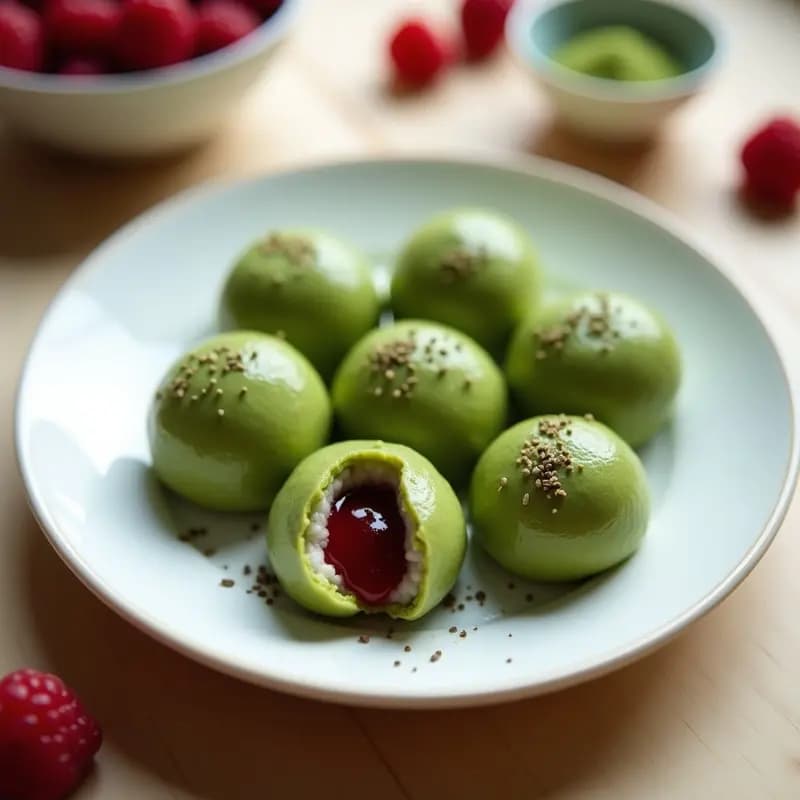 Mochi Japonés de Matcha y Frambuesa: Postre Gluten-Free y Vegano en Microondas