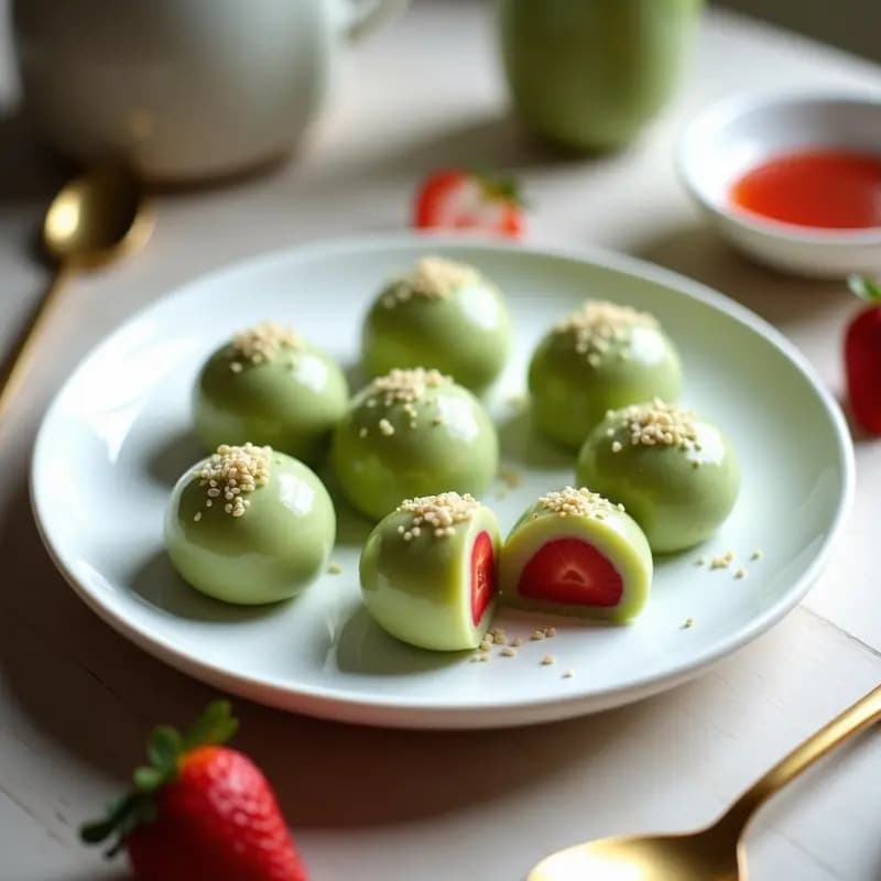 Mochi de Matcha y Fresa: Postre Japonés Sin Horno y Sin Gluten en 2 Pasos