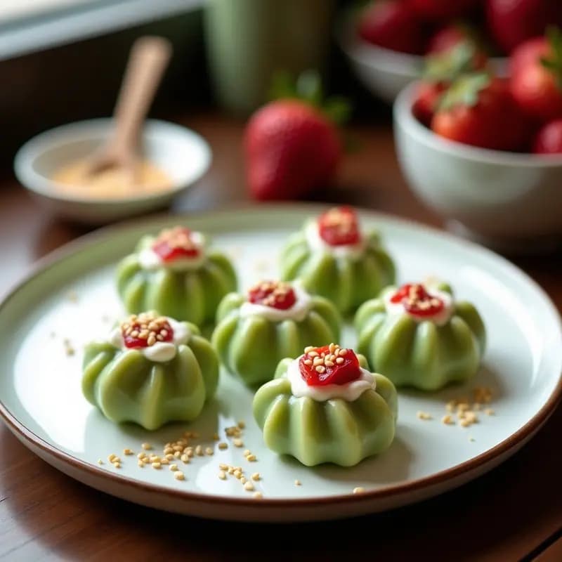 Mochi de Matcha y Fresas: Postre Japonés con Relleno Sorpresa en Microondas