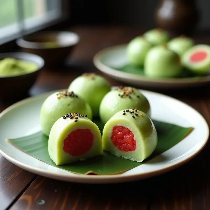 Mochi Japonés de Matcha y Frijol Rojo: Postre Tradicional Sin Gluten en Thermomix
