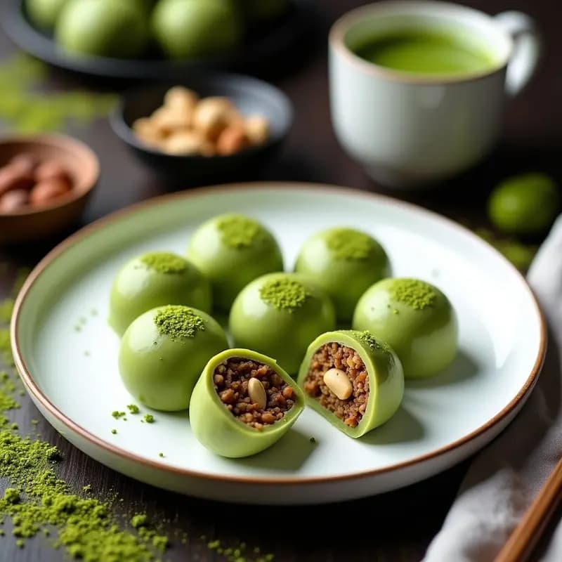 Mochi de Matcha y Frutos Secos: Postre Japonés Sin Azúcar con Endulzante Natural
