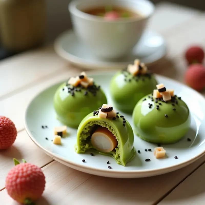 Mochi de Matcha y Refresco de Lichi: Postre Japonés Innovador y Vegano