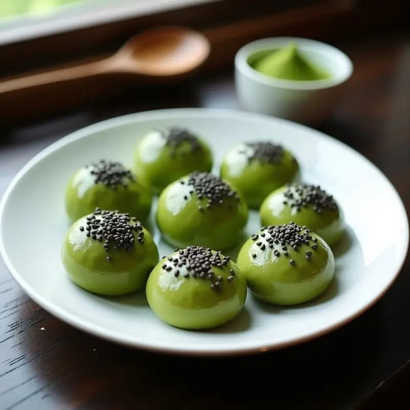 Mochi de Matcha y Semillas de Chía: Postre japonés keto sin arroz