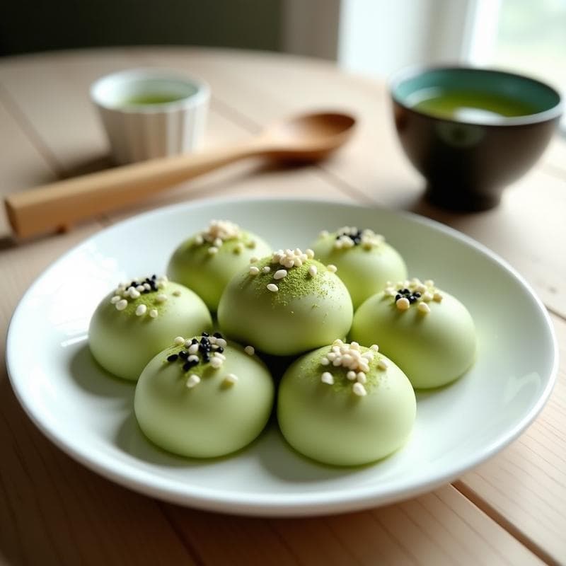 Mochi de Matcha y Semillas de Sésamo: Postre Japonés Sin Gluten y Bajo en Calorías