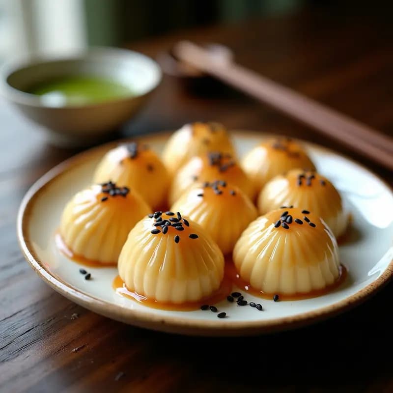 Mochi relleno de Miso y Cebolla Caramelizada: Postre Japonés Salado-Dulce