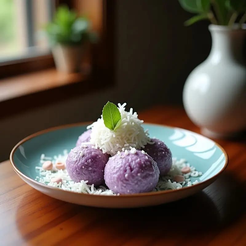 Mochi de ube y coco rallado: Postre filipino sin azúcar y con harina de almendra